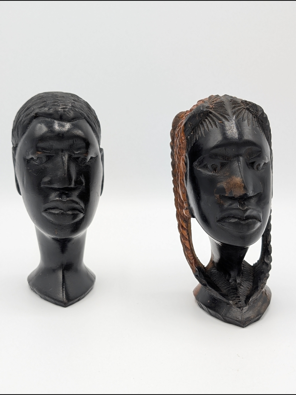 Hand Carved African-StyleMen And Women Wood Busts 5" Black & Brown Accents